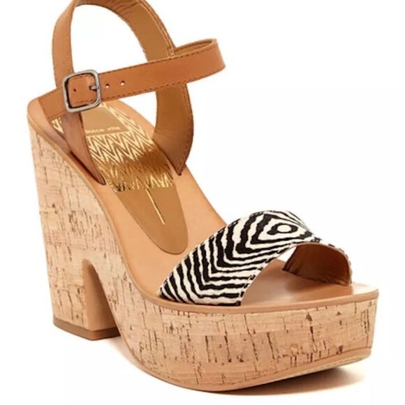 Dolce Vita Randi Wedge Platform Sandals Zebra Printed Calf Hair Size 8 - Picture 1 of 12